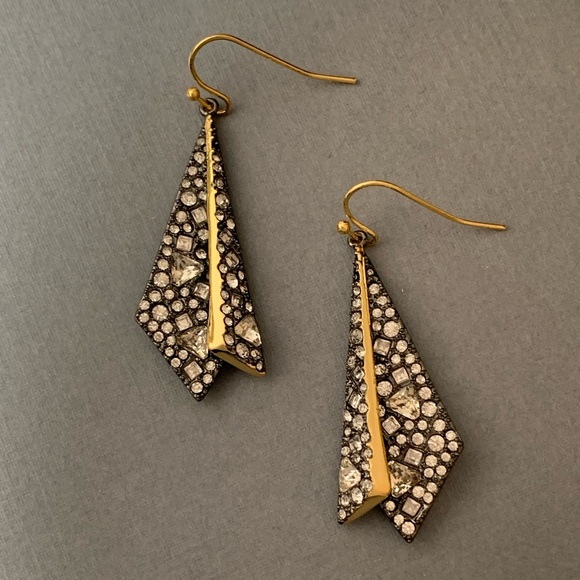 ALEXIS BITTAR• NEW Gold Black Layered Origami Spiked Shard Crystal Drop Earrings - Picture 5 of 14